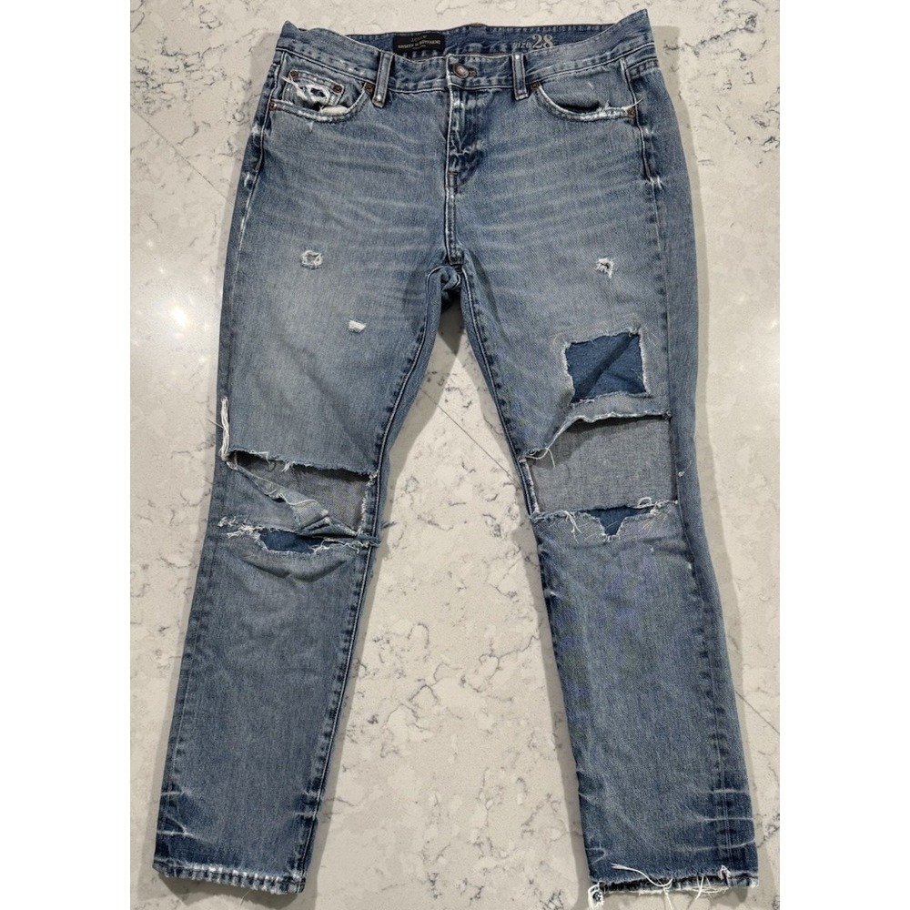J.Crew Broken In Boyfriend Jeans Womens 28 Distressed Slim Straight Blue B0718